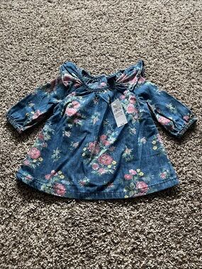 Baby Girl Floral Denim Tunic Dress Size 0-3 Months